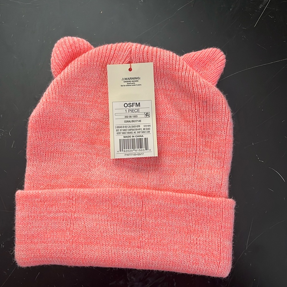 Cat and Jack winter hat peach one size 3+ brand new with tags